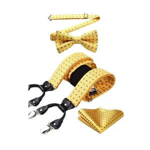 Plaid Suspender Pre-Tied Bow Tie Handkerchief - C3-YELLOW