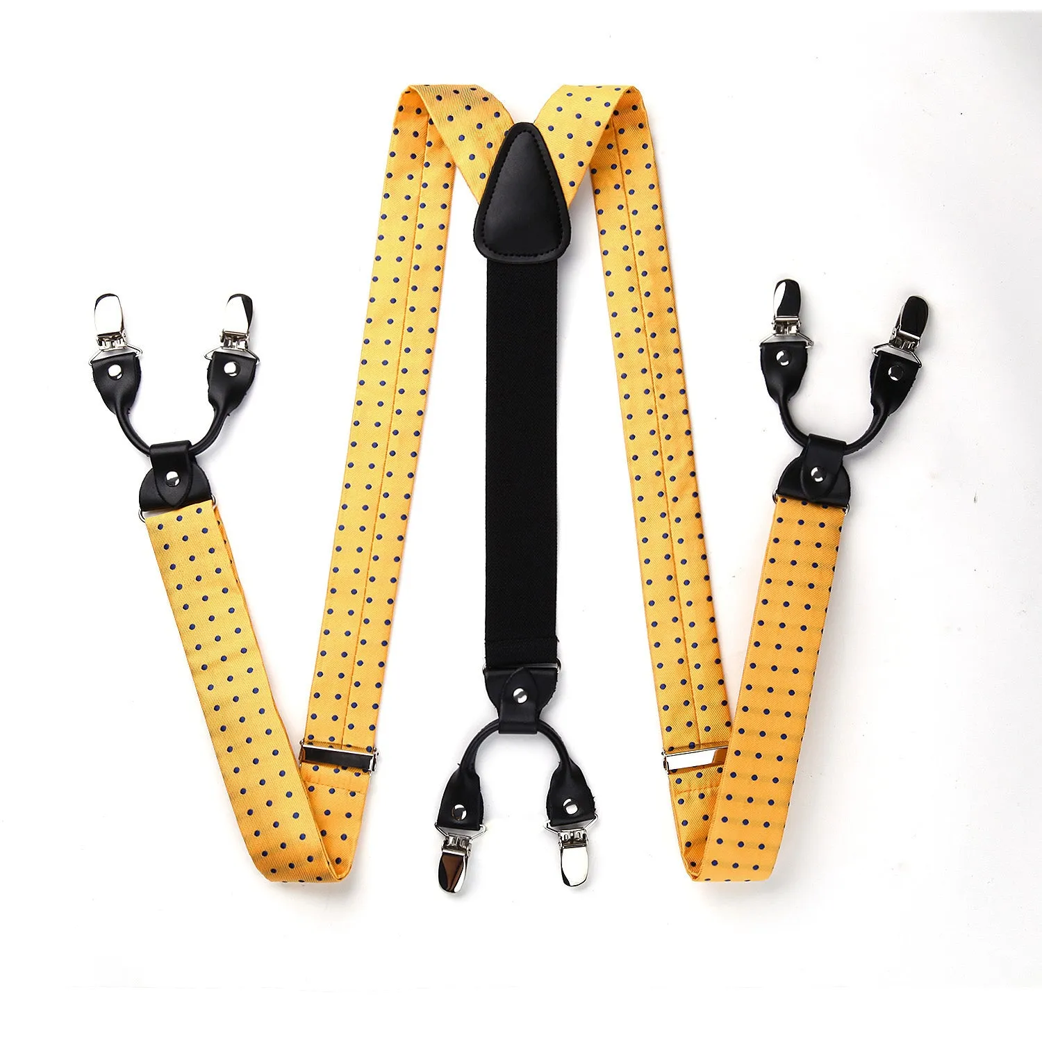 Plaid Suspender Pre-Tied Bow Tie Handkerchief - C3-YELLOW