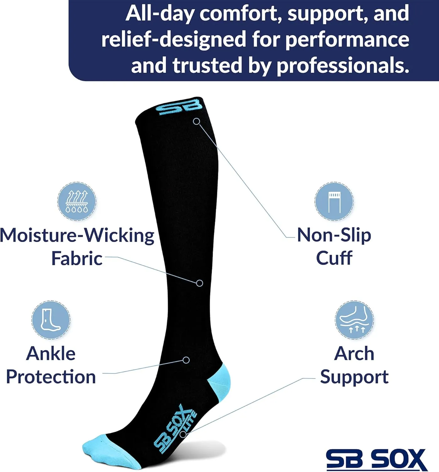 SB SOX Lite Compression Socks for Men & Women (15-20mmHg)  Best Compression Socks for Travel, Sports, and Daily Wear - XXL Sizes too!