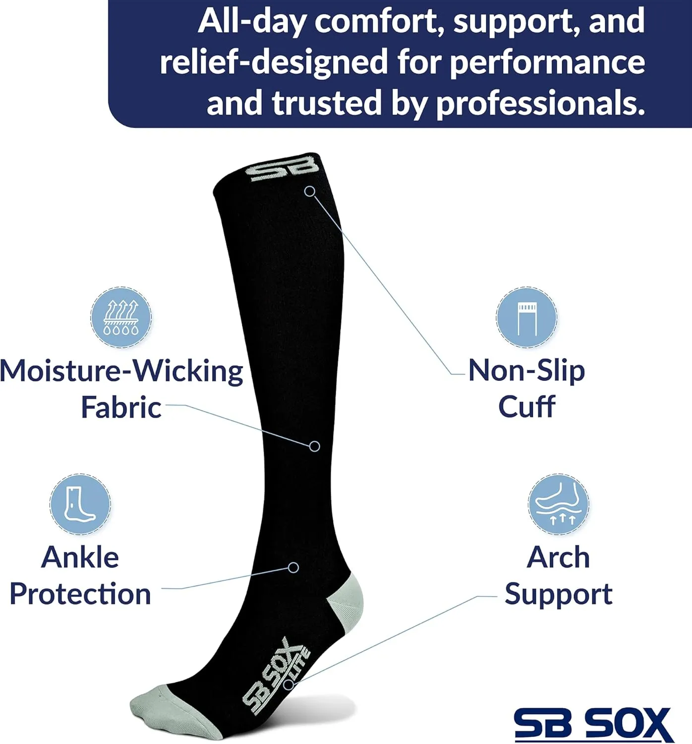 SB SOX Lite Compression Socks for Men & Women (15-20mmHg)  Best Compression Socks for Travel, Sports, and Daily Wear - XXL Sizes too!