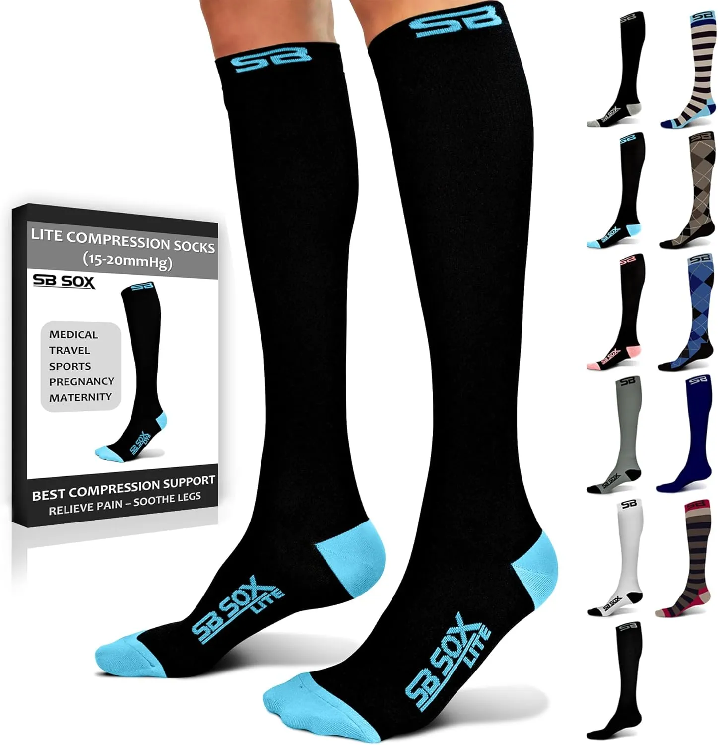 SB SOX Lite Compression Socks for Men & Women (15-20mmHg)  Best Compression Socks for Travel, Sports, and Daily Wear - XXL Sizes too!