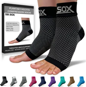 SB SOX Plantar Fasciitis Relief Socks - Night Splint & Foot Brace for Achilles Tendonitis, Heel Pain, and Arch Support  Foot Compression Sleeve for Recovery, Foot Swelling, and Fatigue (Black, Medium)
