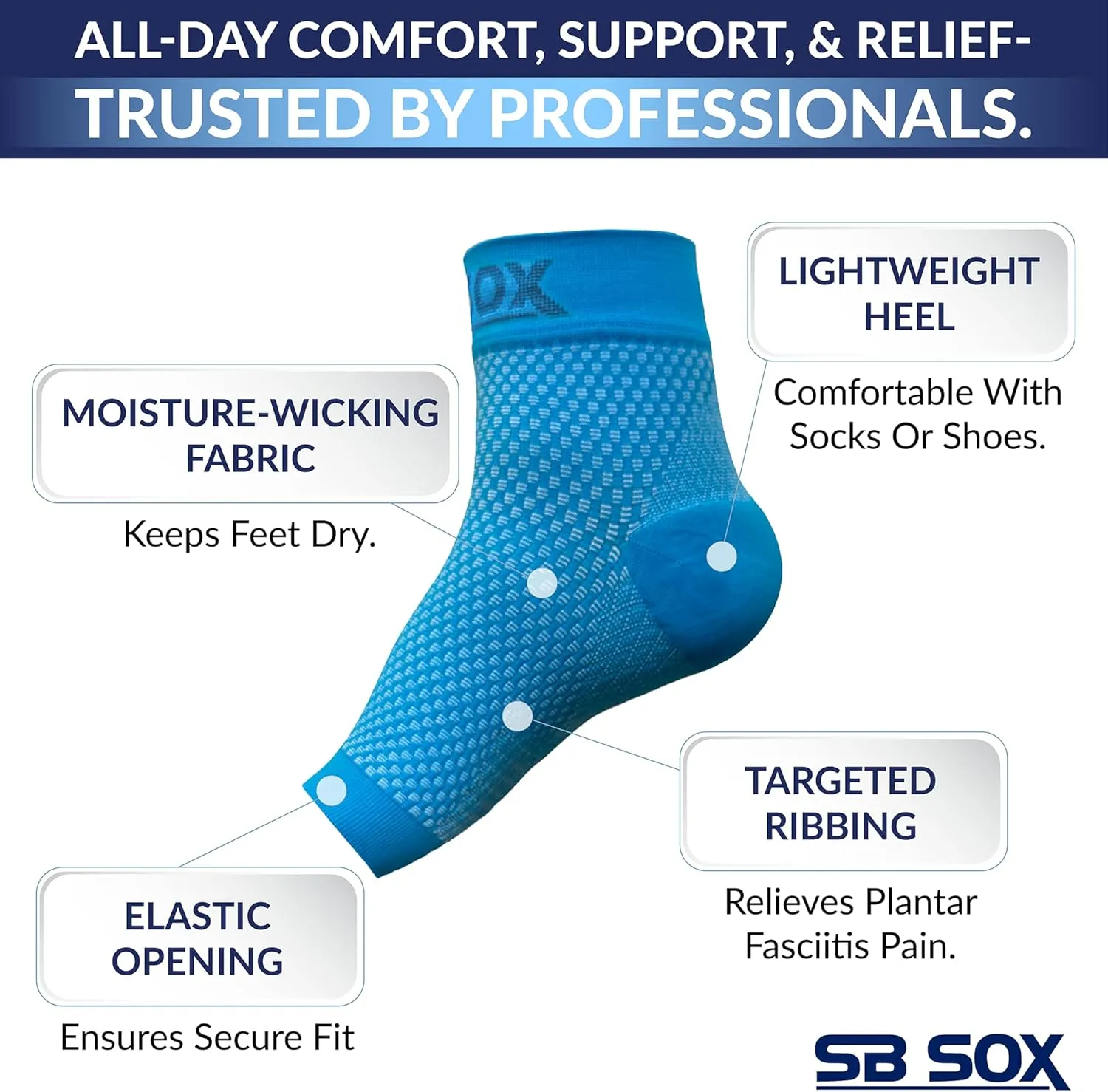 SB SOX Plantar Fasciitis Relief Socks - Night Splint & Foot Brace for Achilles Tendonitis, Heel Pain, and Arch Support  Foot Compression Sleeve for Recovery, Foot Swelling, and Fatigue (Blue, Large)
