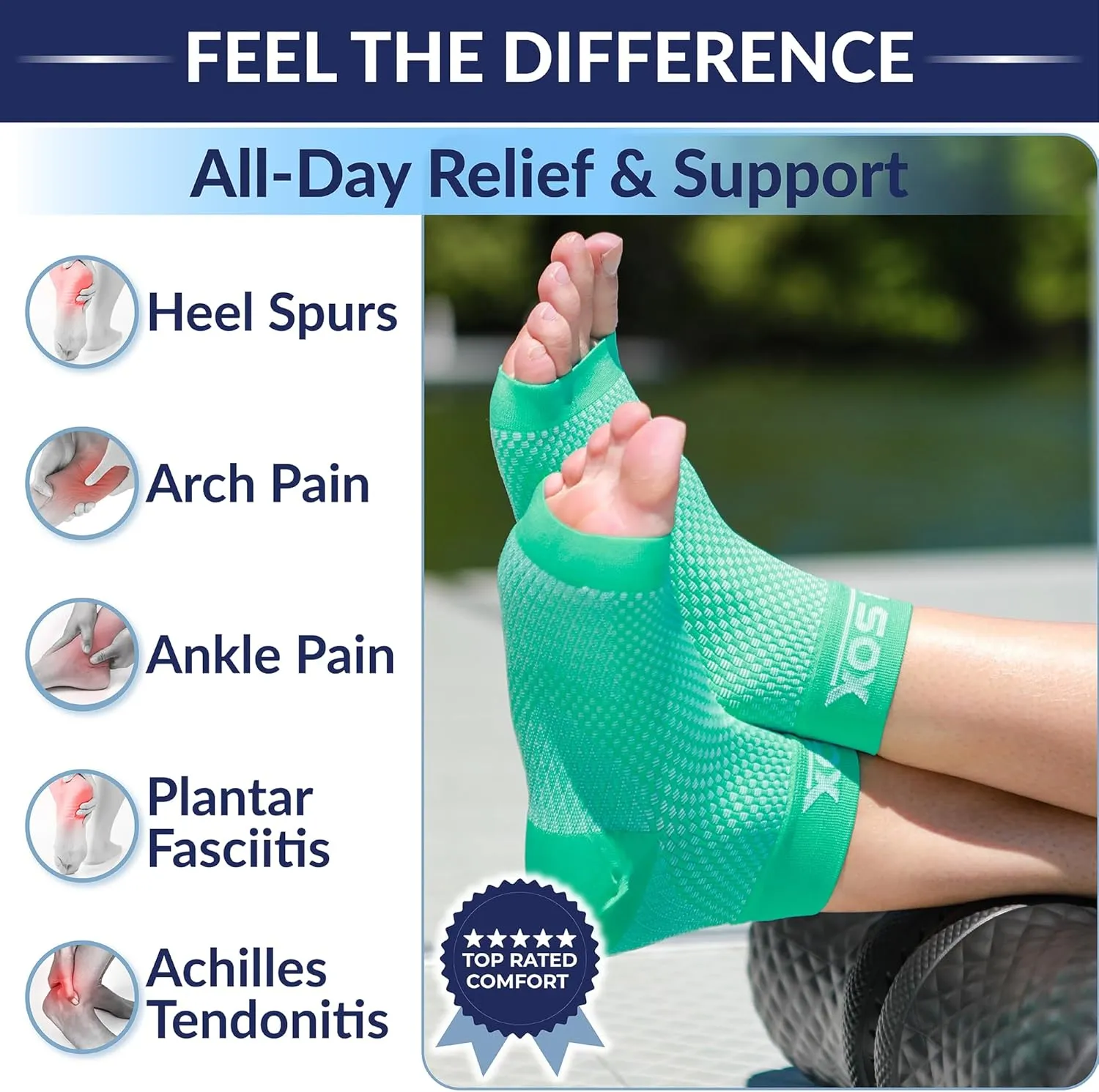 SB SOX Plantar Fasciitis Relief Socks - Night Splint & Foot Brace for Achilles Tendonitis, Heel Pain, and Arch Support  Foot Compression Sleeve for Recovery, Foot Swelling, and Fatigue (Blue, Large)