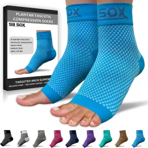 SB SOX Plantar Fasciitis Relief Socks - Night Splint & Foot Brace for Achilles Tendonitis, Heel Pain, and Arch Support  Foot Compression Sleeve for Recovery, Foot Swelling, and Fatigue (Blue, Large)