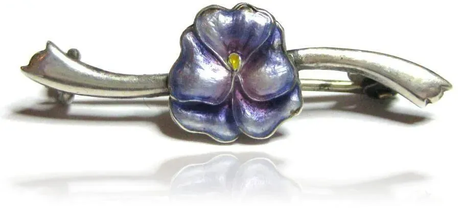 Vintage Silver Enamel Posy Brooch