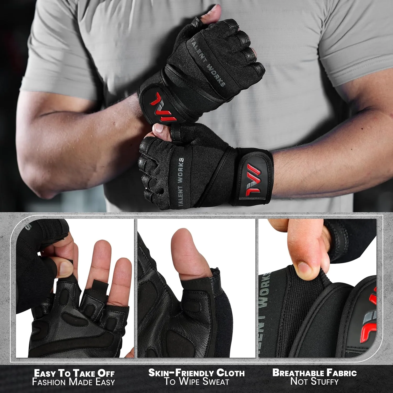 Weight Lifting Gloves with Wrist Wrap Support  Full Protection, Anti-Slip Grip, Padded Gym Gloves for Men Women  Ideal for Weightlifting, Cross Training, Pull-Ups, Fitness