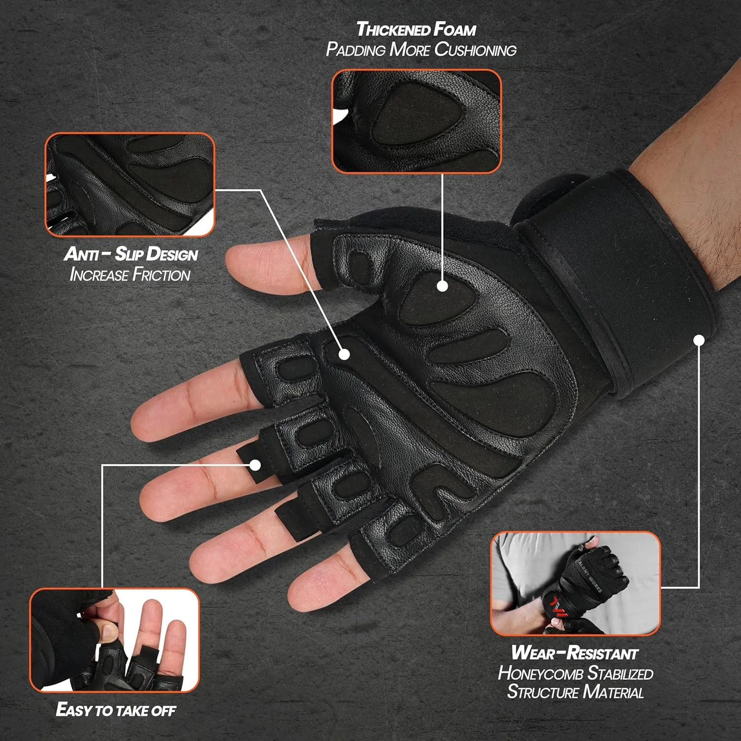 Weight Lifting Gloves with Wrist Wrap Support  Full Protection, Anti-Slip Grip, Padded Gym Gloves for Men Women  Ideal for Weightlifting, Cross Training, Pull-Ups, Fitness