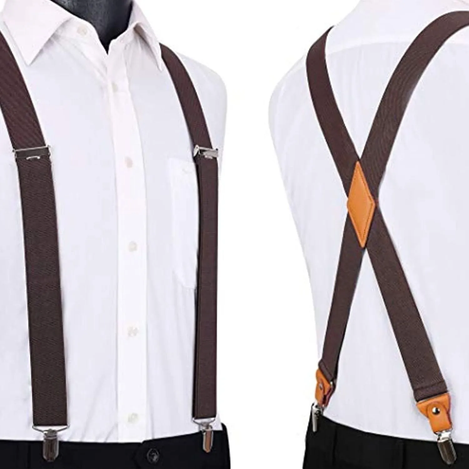 X-shaped Adjustable Suspender with 4 Clips - BROWN 2
