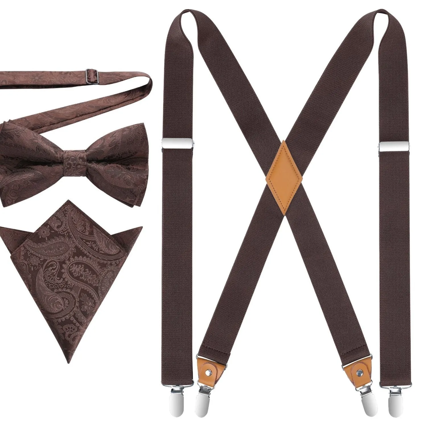 X-shaped Adjustable Suspender with 4 Clips - BROWN 2