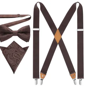 X-shaped Adjustable Suspender with 4 Clips - BROWN 2