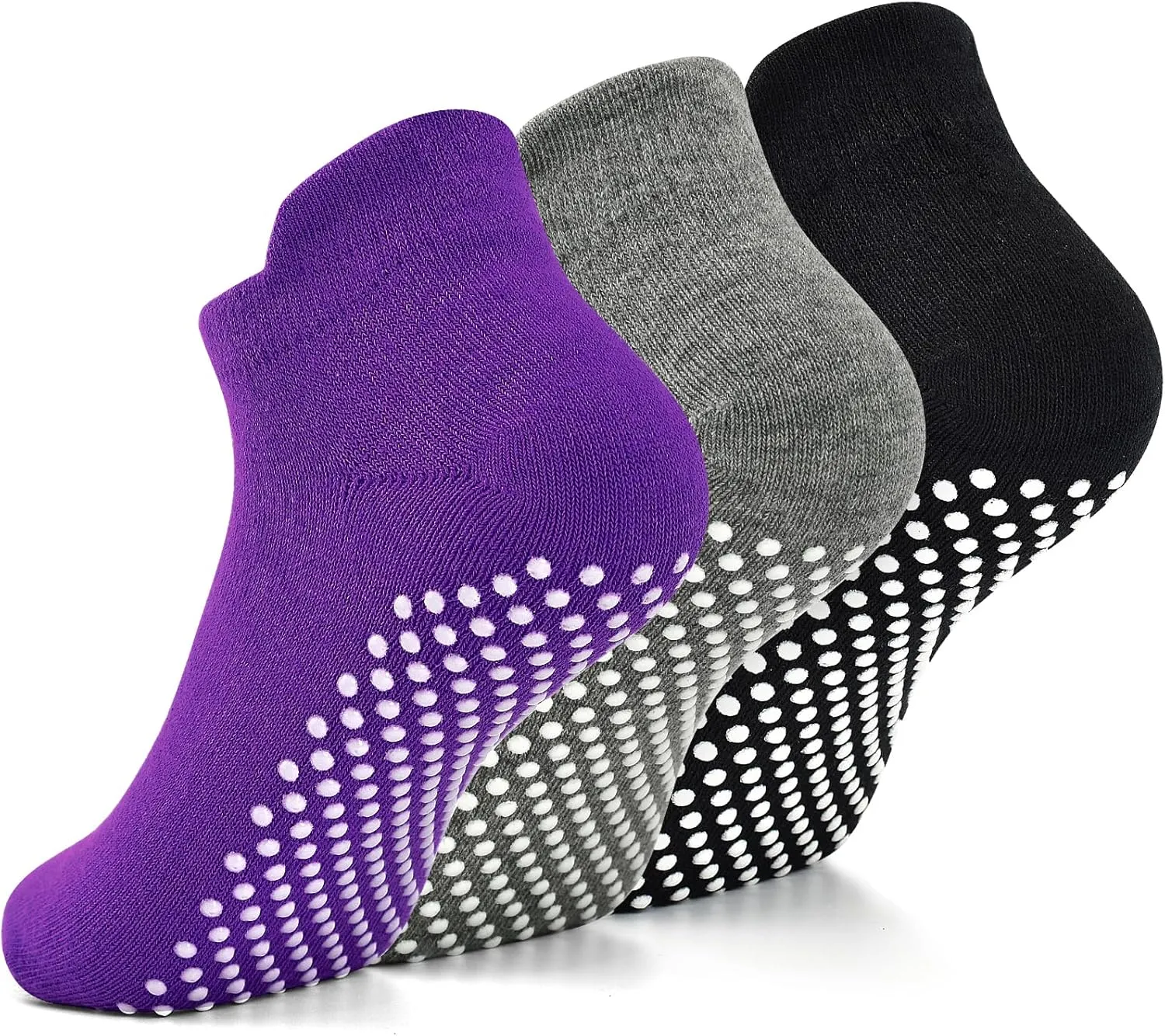 Yoga Socks with Grips for Women Non Slip Pilates Socks Anti Skid Grippy Ankle Athletic Socks 3 Pairs