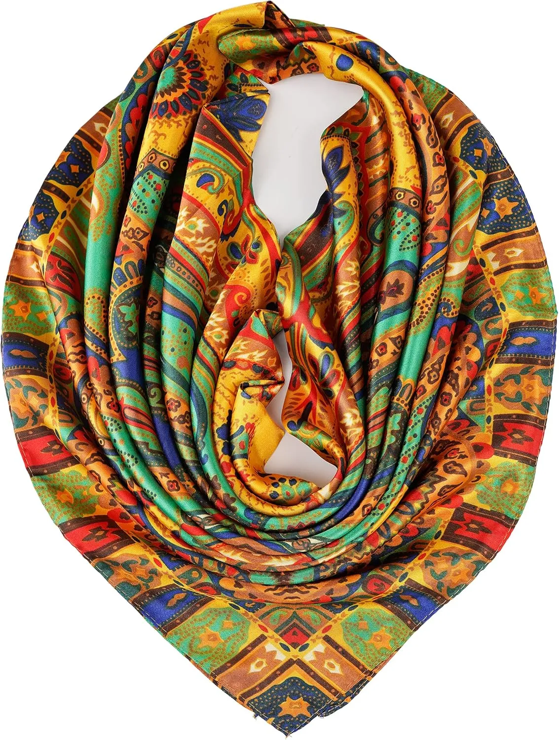 YOUR SMILE Silk Like Head Scarf Top For Women's Fashion Pattern Large Square Satin Headscarf Wraps