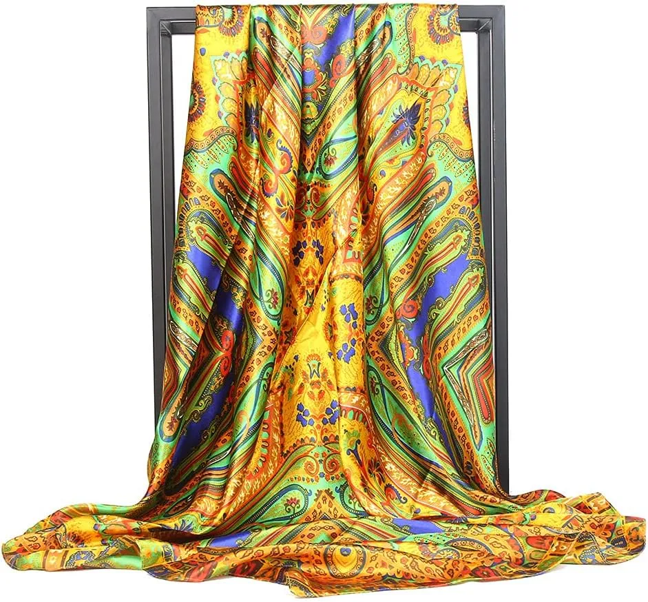 YOUR SMILE Silk Like Head Scarf Top For Women's Fashion Pattern Large Square Satin Headscarf Wraps