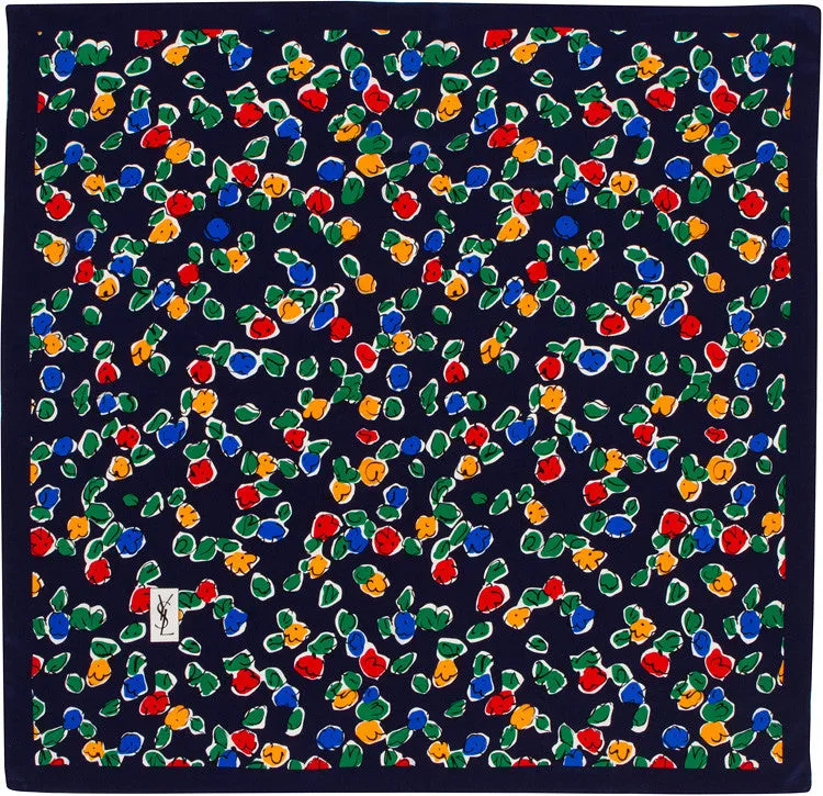YSL - 100% Silk Square Flowers - Navy
